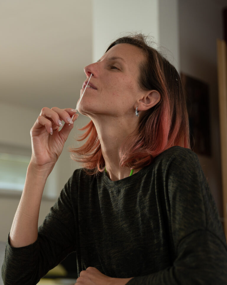 woMan performing a self test